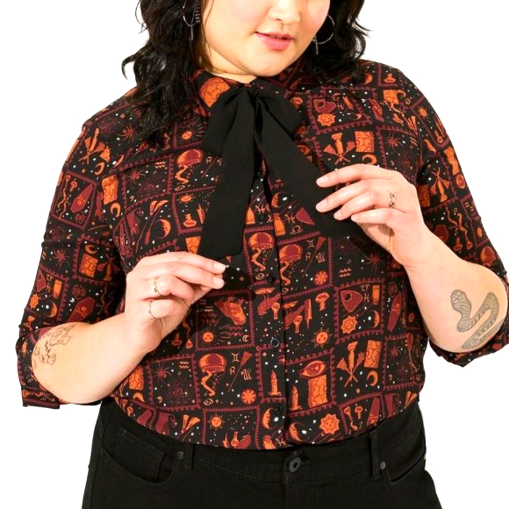 ❤️NWT TORRID DISNEY HOCUS POCUS BOW BLOUSE LONG SLEEVE HALLOWEEN -